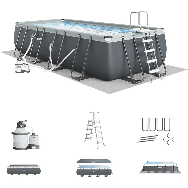 INTEX 26363EH Ultra XTR Deluxe Juego de piscina rectangular sobre el suelo: 24 pies x 12 pies x 52 pulgadas - Incluye filtro de arena de 2100 GPH