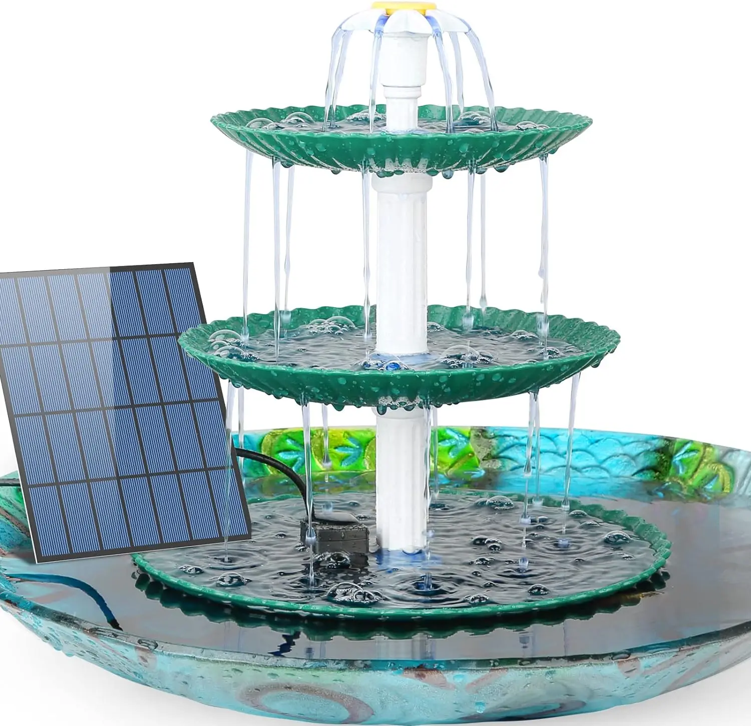 AISITIN 3 Tiered Bird Bath with 3.5W Solar Pump, DIY Solar Fountain Detachable and Suitable for Bird Bath, Garden Decoration