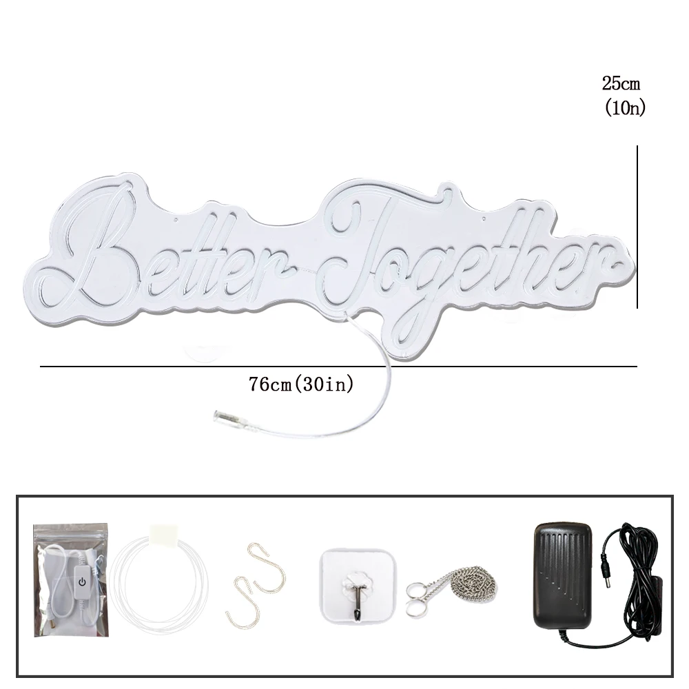 Wedding Day Decorations 76cm Better Together LED Neon Sign Dimmable Acrylic Transparent Neon  Light for Wedding Backdrop