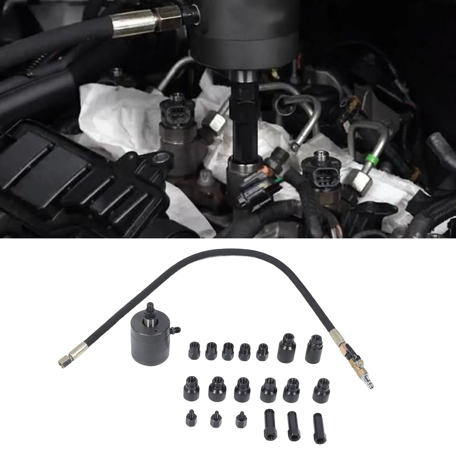 21PCS Diesel Injector Puller Kit Diesel Injector Extractor Tool 19 Adapters Pneumatic Heavy Duty with Storage Box for Engines