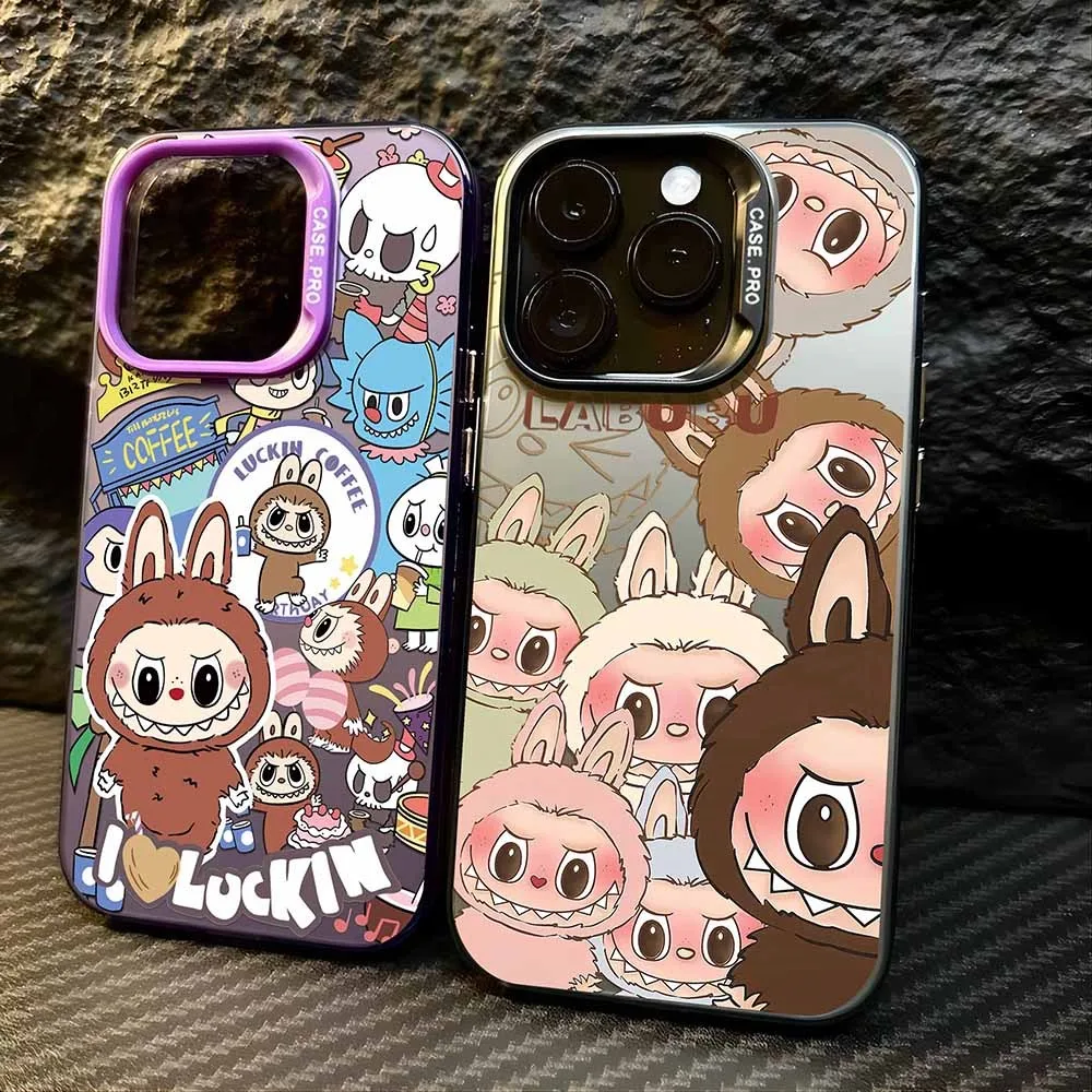 New Cartoon Cute Labubu Hot Phone Case For iPhone 15 14 13 12 11 Pro Max X XR XSMAX 8 7 Plus luxury Candy Matte Shockproof Cover