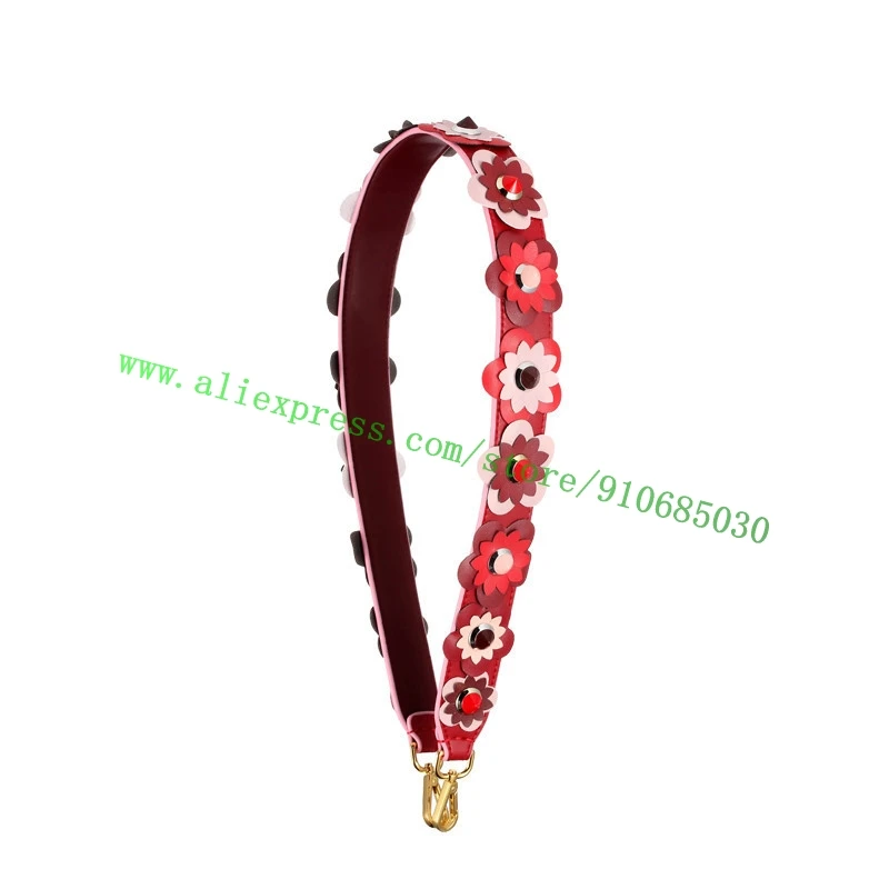 Genuine Calfskin Shoulder Strap You For Lady Designer Handbag Women Bag Purse Carry Belt Replacement Colorful Floral Stud Flower