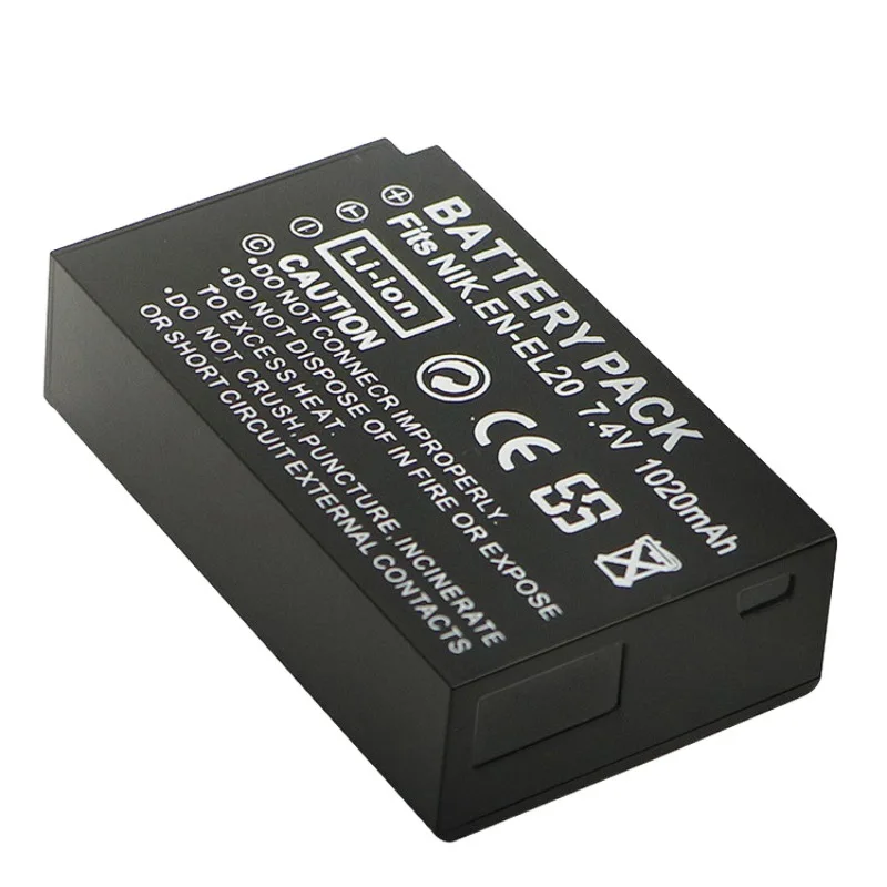 แบตเตอรี่สำรอง EN-EL20 ความจุ 1020mAh สำหรับกล้องดิจิตอล Nikon 1 J1 J2 J3 J4 J5 S1 S2 S3 AW1 V1 V2 V3  ถอดรหัสเต็มรูปแบบ