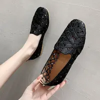 tenis feminino 2026 Square Toe Loafers Women Leather Ballet Flats Ladies Hollowed Summer Trip Shoes Woman Flats - Image 3