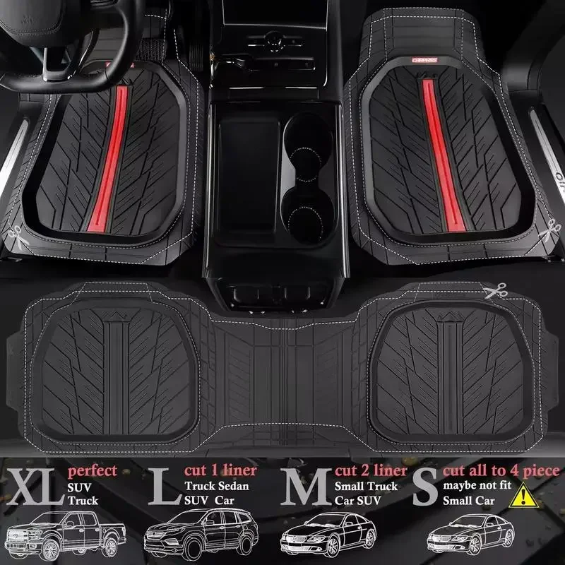 CAR PASS Tire Tread DeepDish Rubber Floor Mats，Heavy Duty car mats， Universal XL~M ，Fit for Truck SUV Vehicle Automotive