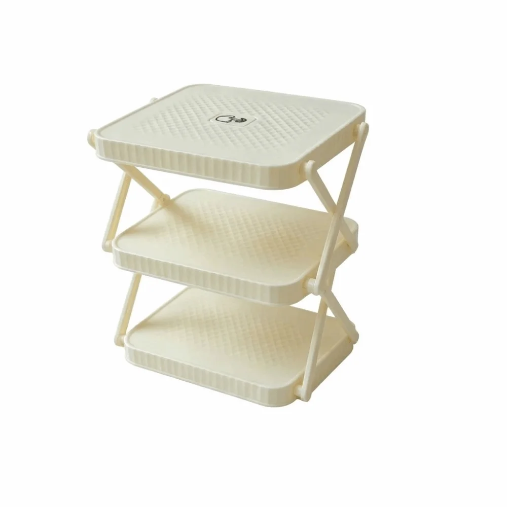 3-Layer Foldable Tray Rack Multi-functional Collapsible Prep Tray Rack Space Saving Durable Kitchen Plate Organizer Holder