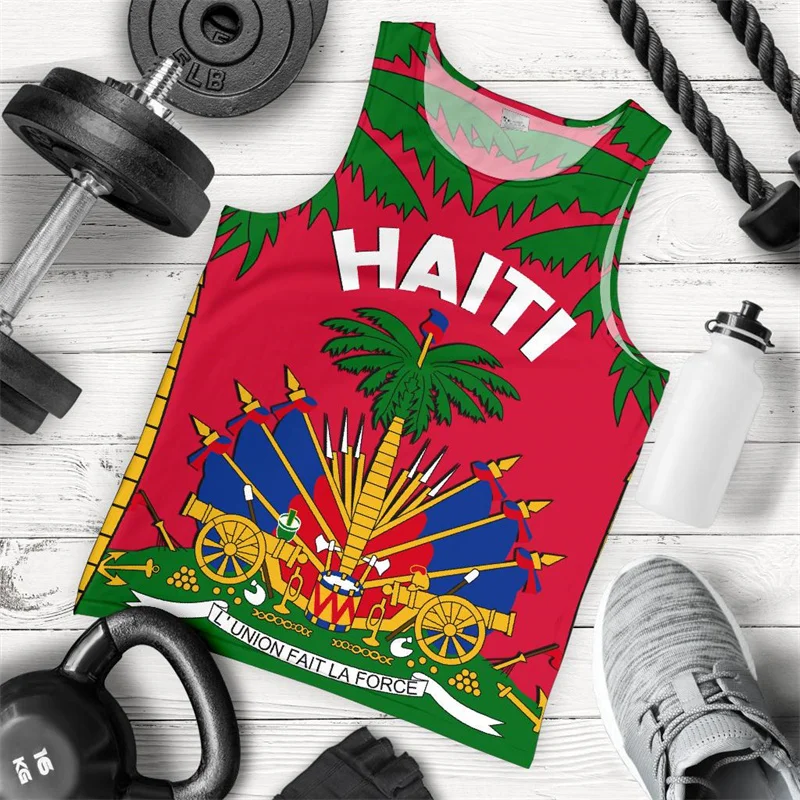 Haiti Flag Sleeveless Tank Top T-Shirt French Republic Of Haiti Stylish And Funny Haitian Flag T-Shirt National Emblem T-Shirt