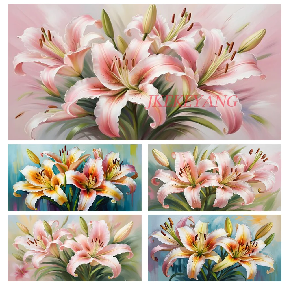 DIY Diamond Painting Cross Stitch Kit Pink Lily Flower Picture Full Square Diamond Mosaic New Collection 2024 Home Decor Gift