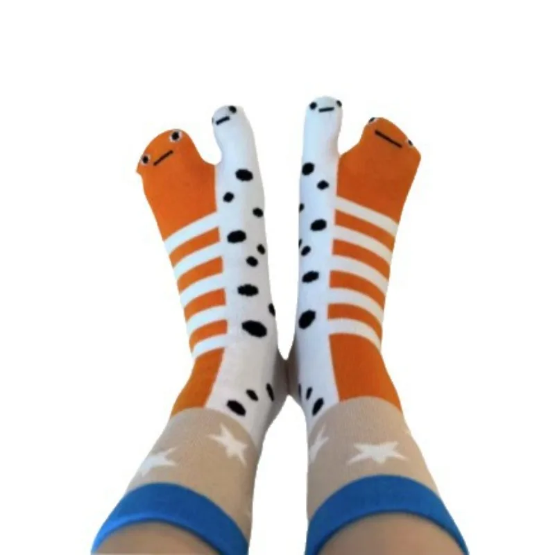 Neue 2-Paar niedliche, aalförmige, getrennte Zehensocken für Mädchen, lustige, tägliche Heimgebrauch, dünne Baumwoll-Mid-Tube-Paarsocken