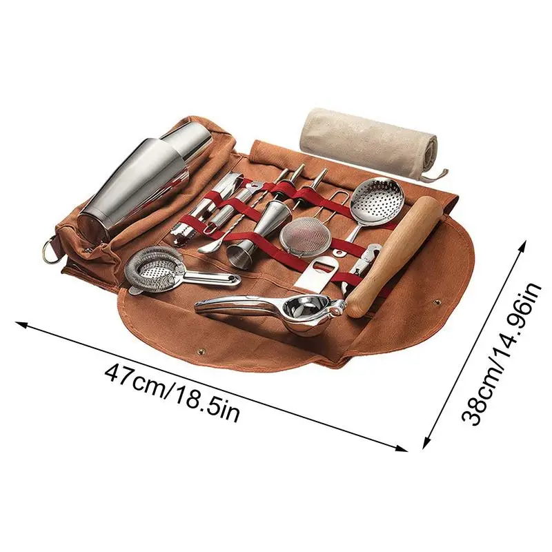 Imagem -06 - Viagem Kit Bartender Canvas Tool Bolsa Cocktail Mixer Bolsa Profissional Cocktail Shaker Wine Conjunto com Fivela de Metal Nenhuma Ferramenta