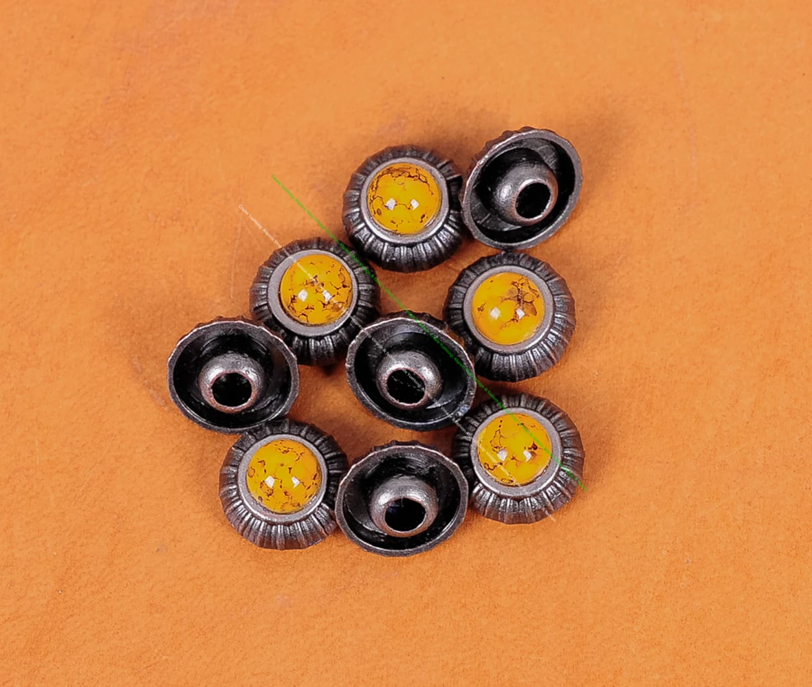 20X Yellow Turquoise Flower Fasteners Stud Rivets for Leather Craft  Purse Belt Jeans handbag