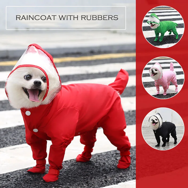 Solid Color Raincoat for Small Medium Dogs Durable Feet Rubbers Pet Clothing Travel Waterproof Chihuahua Yorkshire Dog Overalls