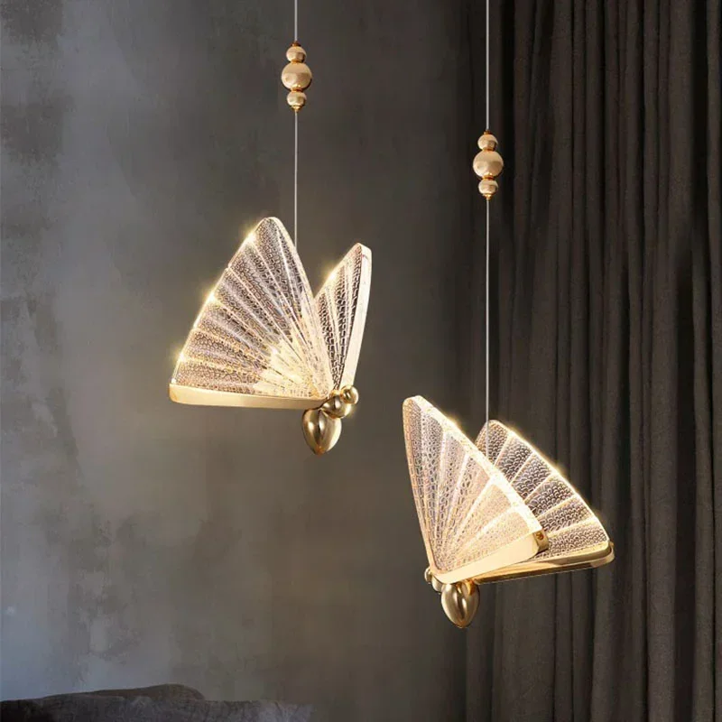 Modern Butterfly Shape Chandelier Lighting For Living Room Stair Light Bedroom Bedside Lamps Rotating Stair Long Chandeliers