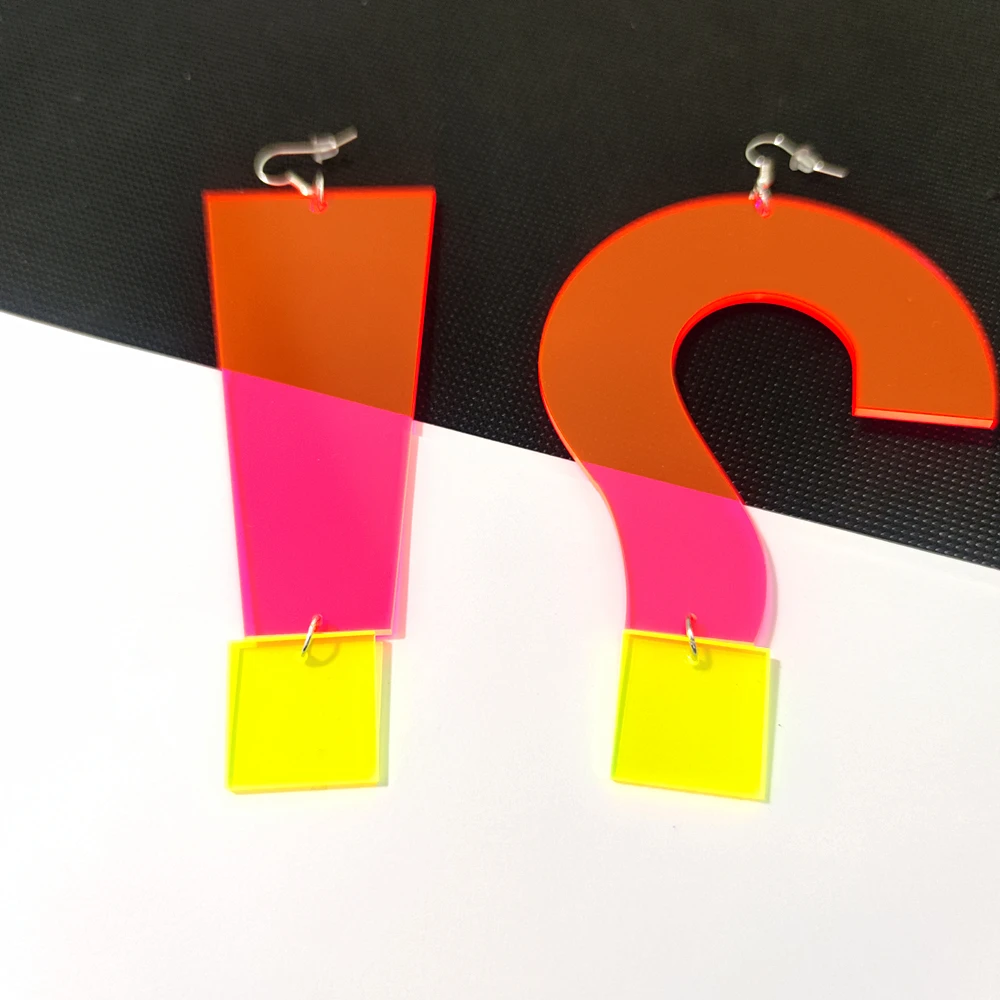 KUGUYS  Symbol Neon Pink Large Big Dangle Earrings for Women Fashion Jewelry Acrylic HipHop DJ DS Accessories