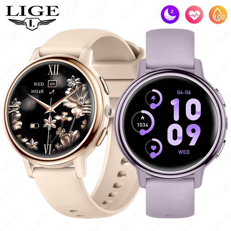 

LIGE новые умные часы для женщин 1,27 "AMOLED 360*360 HD экран сердечного ритма Bluetooth вызов водонепроницаемые умные часы женские для Android iOS