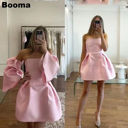 Booma Pink Mini Prom Dresses Strapless Detachable Sleeves Cocktail Dress for Women Wedding Party Gowns Special Occasion Gowns