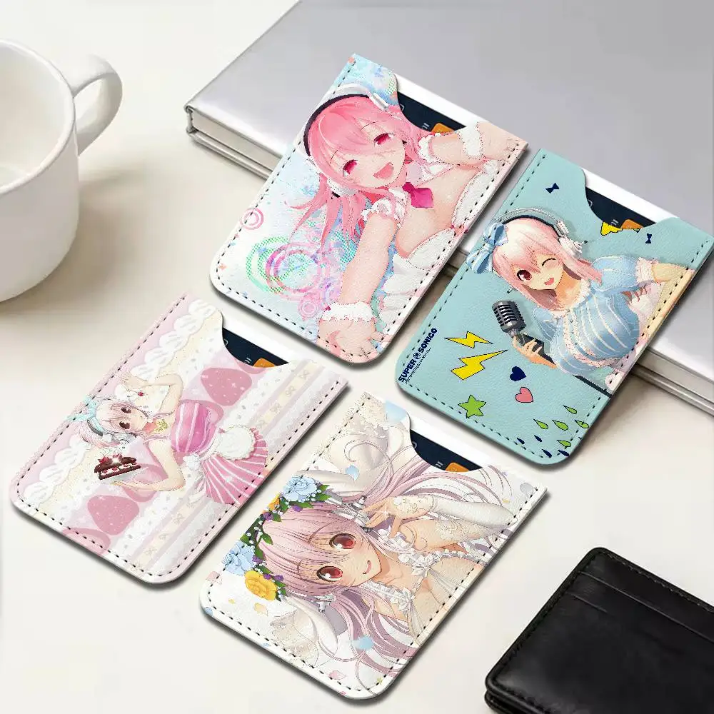 Super Sonico Manga Anime PU Leather Card Holder Ultra Slim Pocket Size ID Credit Card Storage Case Lightweight Organizer Office