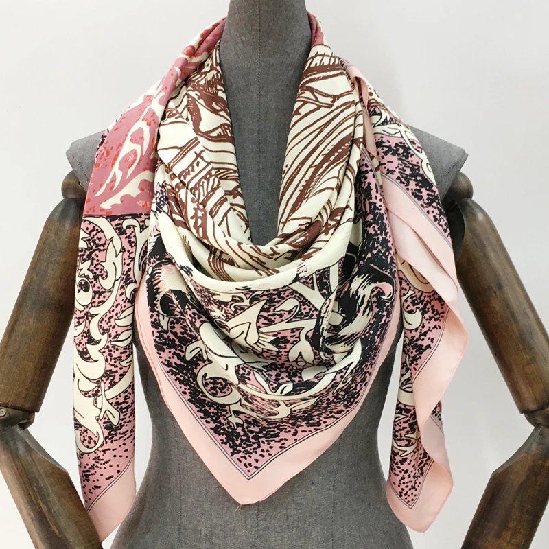 new Luxury Brand Scarf Twill 100% Silk Feels Scarf For Women Fashion  Print Square Scarves Hijab Kerchief For Ladies Shawls