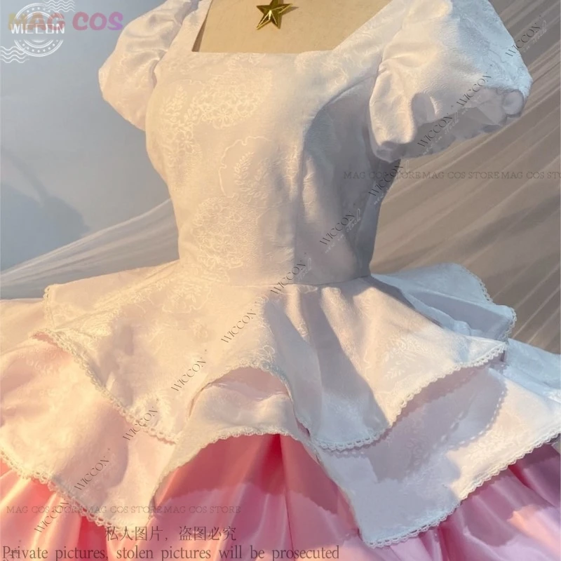 Kinomoto Sakura Cosplay Kostuum Pruik Drukte Cardcaptor Comic-Con Pinky Witte Jurk Combat Kleding Role Play Magisch Meisje