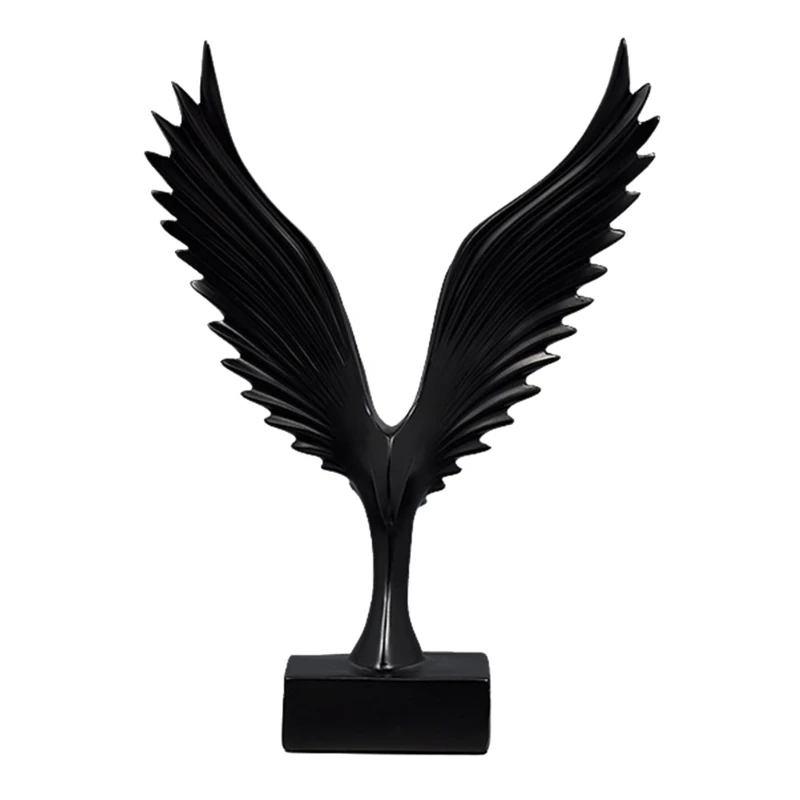 

Elegant Black Wing Figurine with Spread Wing, Durability Resin Craft Wing Statue for Home and Office Decoration