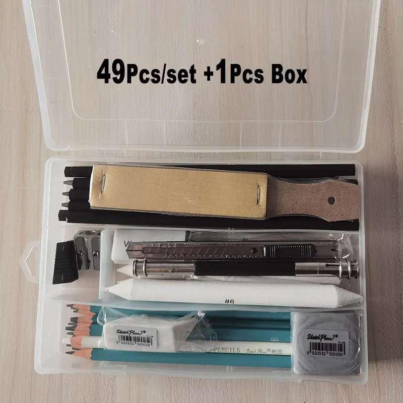 

Professional 33Pcs 50Pcs Art Set Complete Kit With Box 5H-8B Sketch Drawing Pencil Charcoal Graphite Stick Bar Eraser For Artist