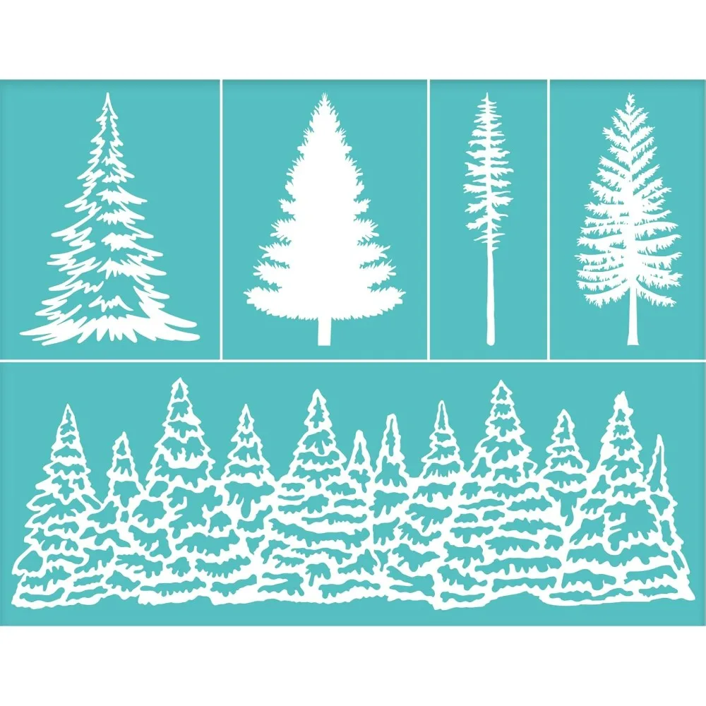 2pcs 11x8.6 Inch Self-Adhesive Silk Screen Printing Stencils Winter Forest Pattern Mesh Transfer Stencil Reusable Tree