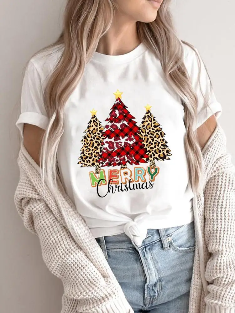 Cat Cute Lovely Winter 90s Women Holiday Clothing Merry Christmas Fashion 2025Shirt Print T Top Graphic Tee New Year T-shirts