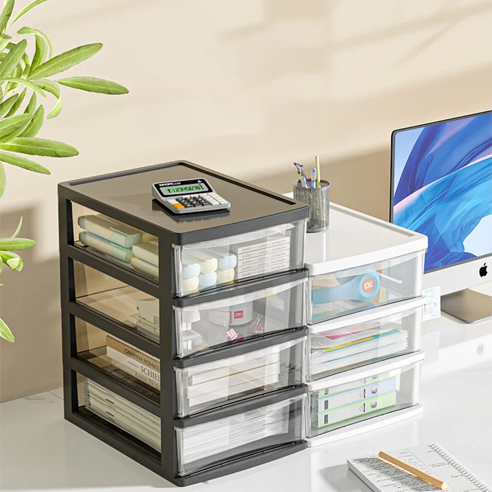 Caixa organizadora transparente para mesa com gaveta elevada, organizador de mesa de plástico, armário de escritório para artigos de papelaria e cosméticos.