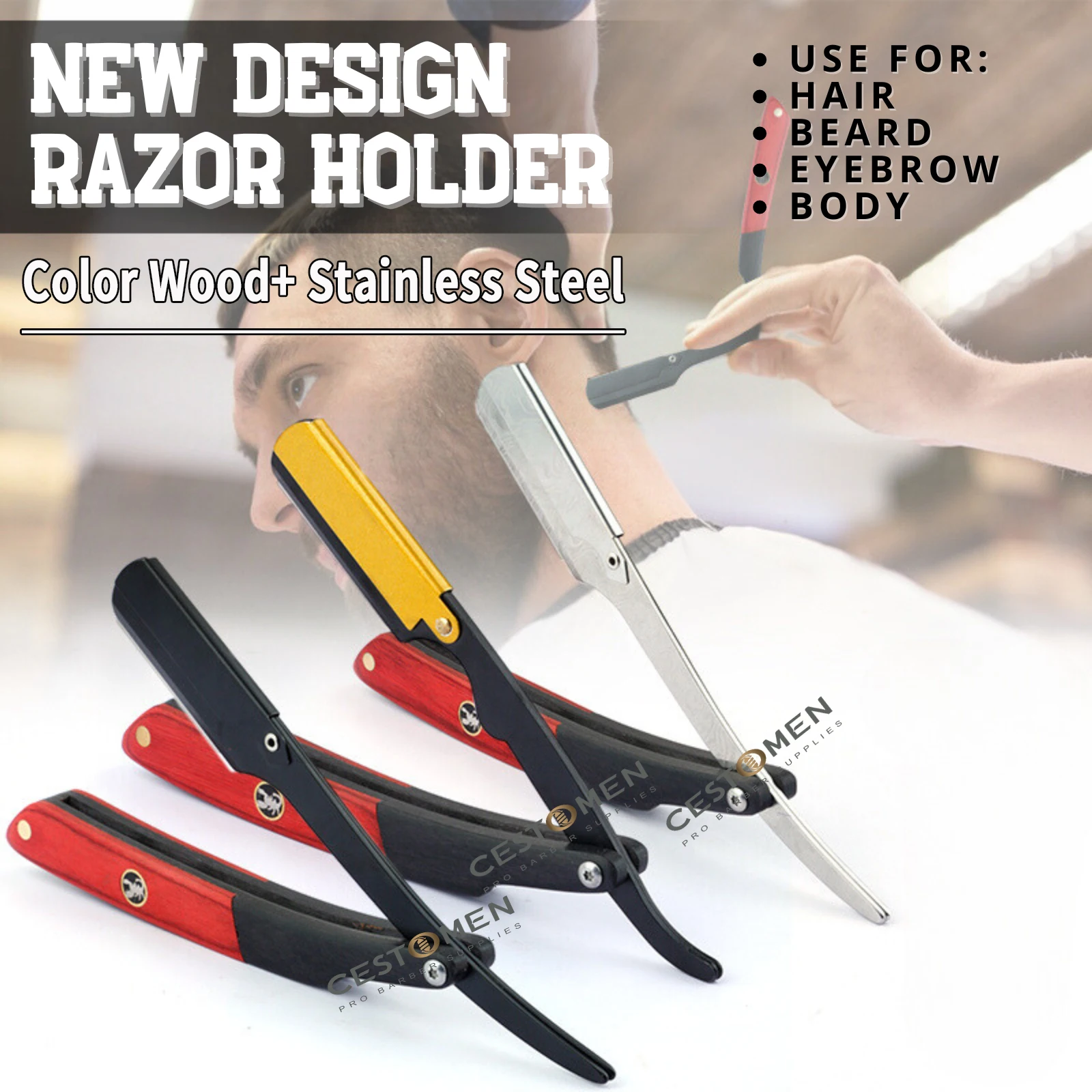 1Pc Pro Folding Shaving Razor For Men Color Wood Handle Stainless Steel Straight Razors Knife Holder Barber Hair Removal Tools