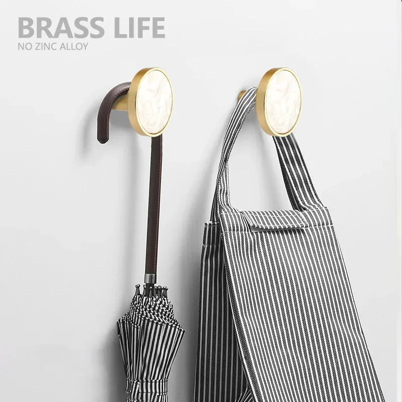 BRASSLIFE Brass Hooks Shell Nordic Pastoral White Gold Bathroom Indoor Kitchen Hallway Wall Clothes Hooks Wall Hangings Row Hook