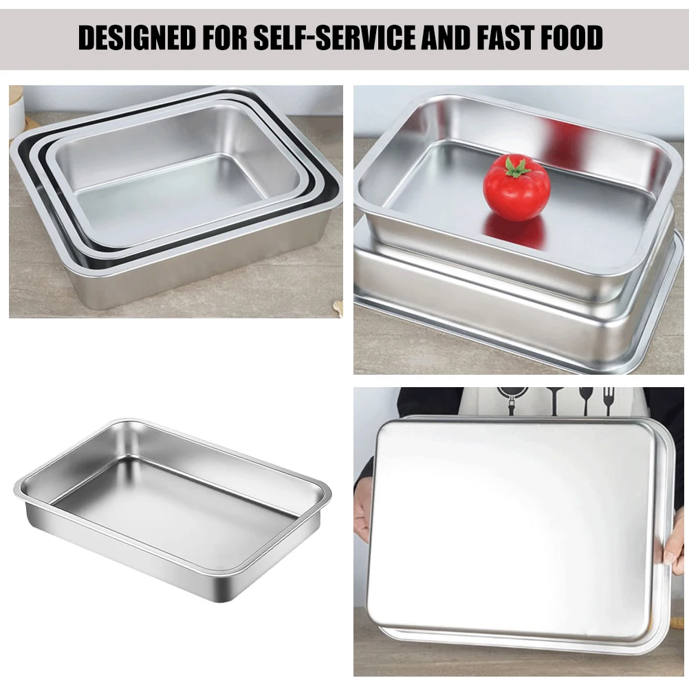 

Stainless Steel Square Buffet Tray with Handles Deep Pan Serving Storage Transport Easy Cleaning Commercial for Fast