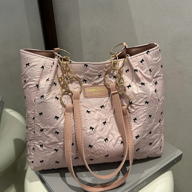 Fashion Bowknot Pleated Large Capacity Casual Simple Tote Bag Niche Trend Underarm Women's Shoulder Bag