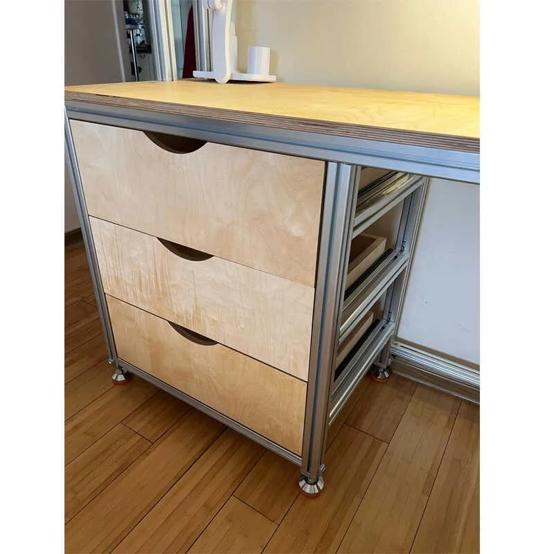 Aluminum Profile Desk with Drawer Storage Cabinet for Home Office Computer Desk Integrated Bookcase