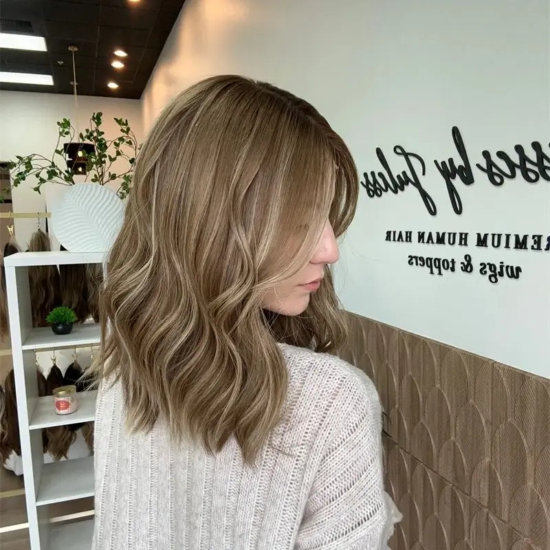 

High Quality Wig Shoulder Bob 13x4 Lace Front Wigs Honey Blonde Brown Highlights Synthetic Lace Wig Natural Preplucked Hairline