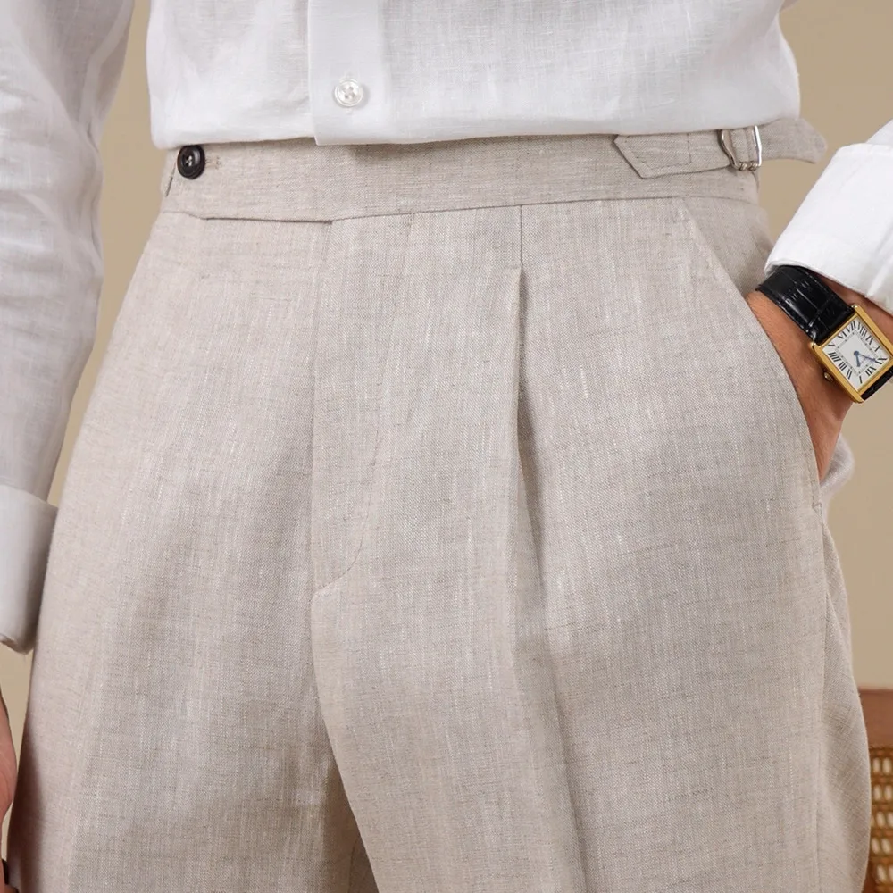

Summer Breathable Pure Linen Pants Men's Napoule Style Business Leisure Suit Pants Men's Social Trousers Pantalon Casual Homme