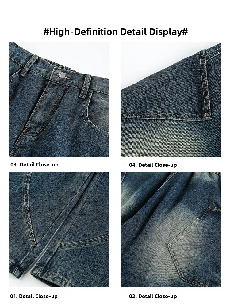 レトロアメリカンウェイドストレートレッグジーンズメンズサマートレンドルーズストリートカジュアルナイフパンツミッドウエストロングトラウザーズ