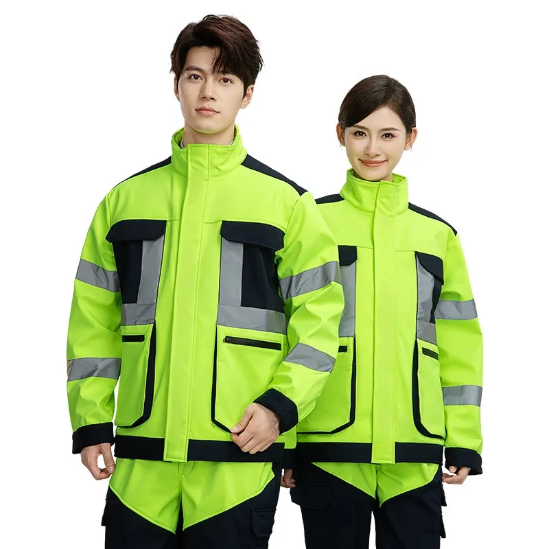 

Флуоресцентный рабочий костюм: водонепроницаемый, утепленный, вельветовый комплект для мастерских, фабрик, АЗС, хлопковая одежда