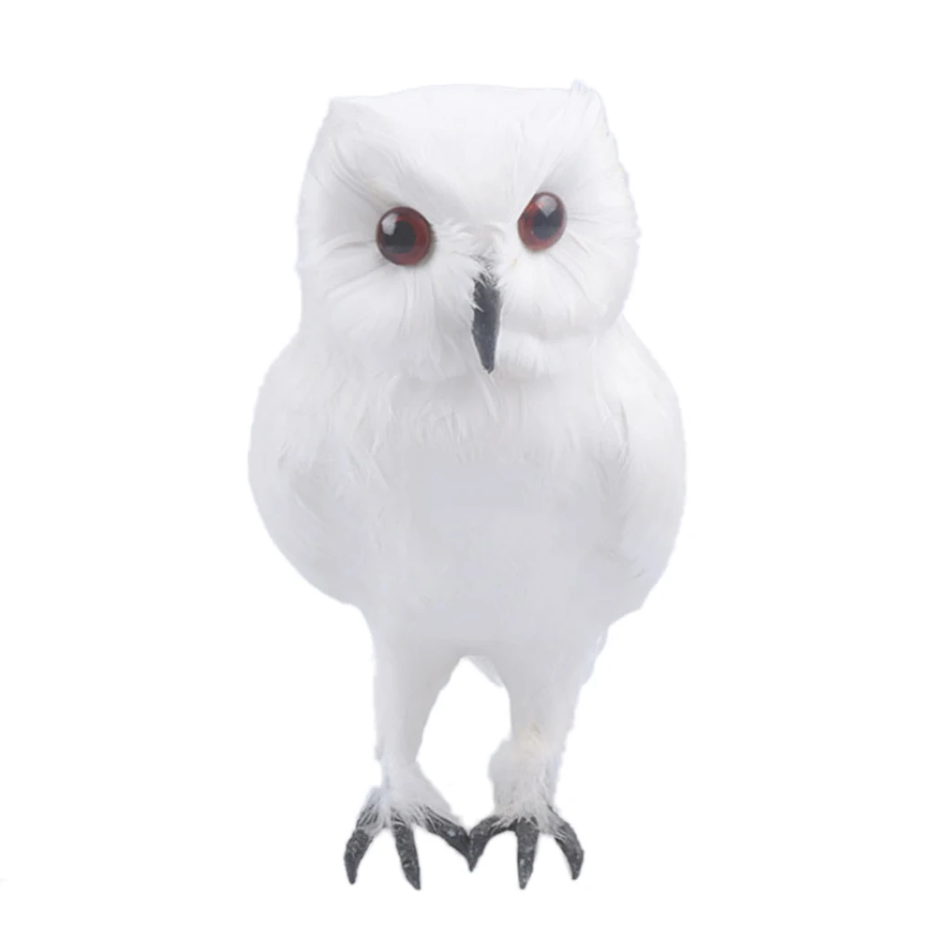 Feather Owl Realistic Bird Sculpture Large White Fake Ornament for Outdoor Garden Home Photography