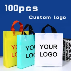 100pcs Custom Logo Colorful Shopping Bags With Handle Plastic Gift Bag Print One Color Logo On Double-sided Free Design business