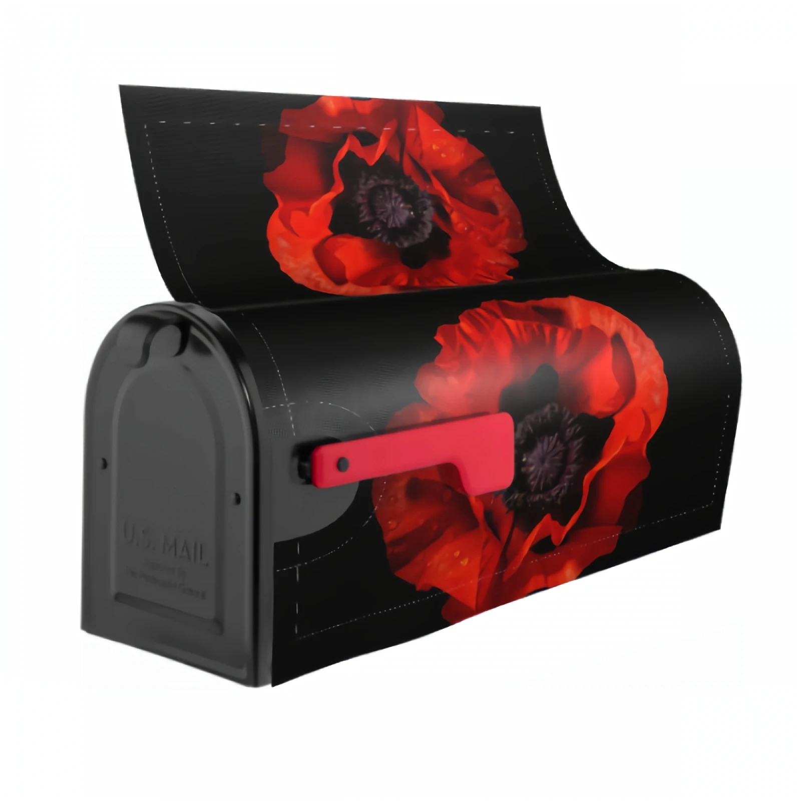 Red Poppy Magnetic Mailbox Cover Black Magnetic Mailbox Covers Waterproof Mailbox Wraps Post Letter Box Decor 21x18 Inch