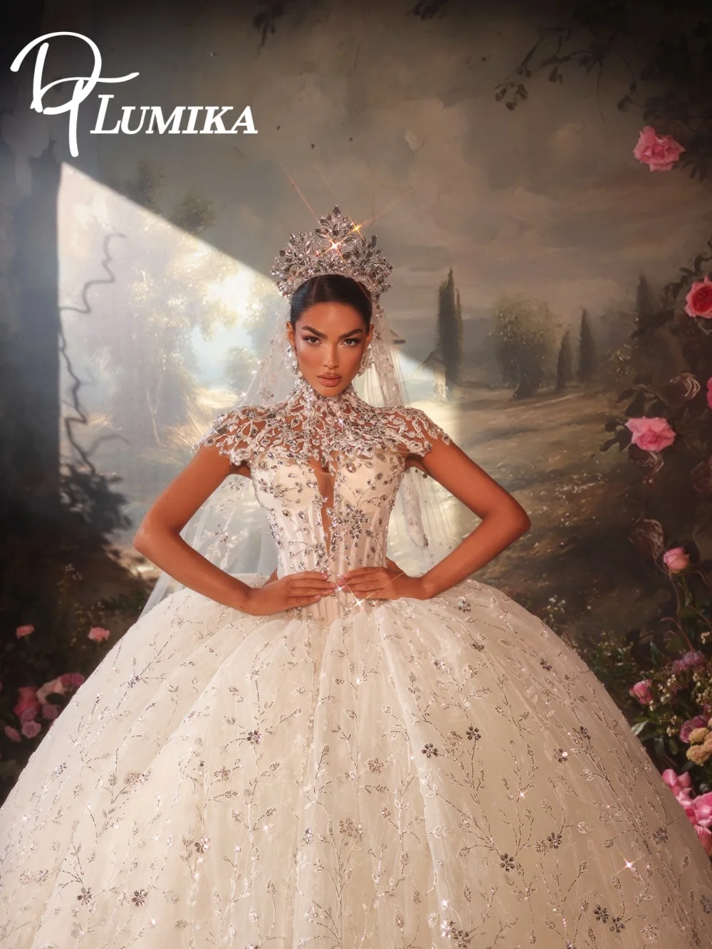 

Romantic High Neck Crystal Beaded Wedding Dress 2026 Sparkly Sweetheart Bride Gown Fashion Bridal Gown Vestidos De Novia