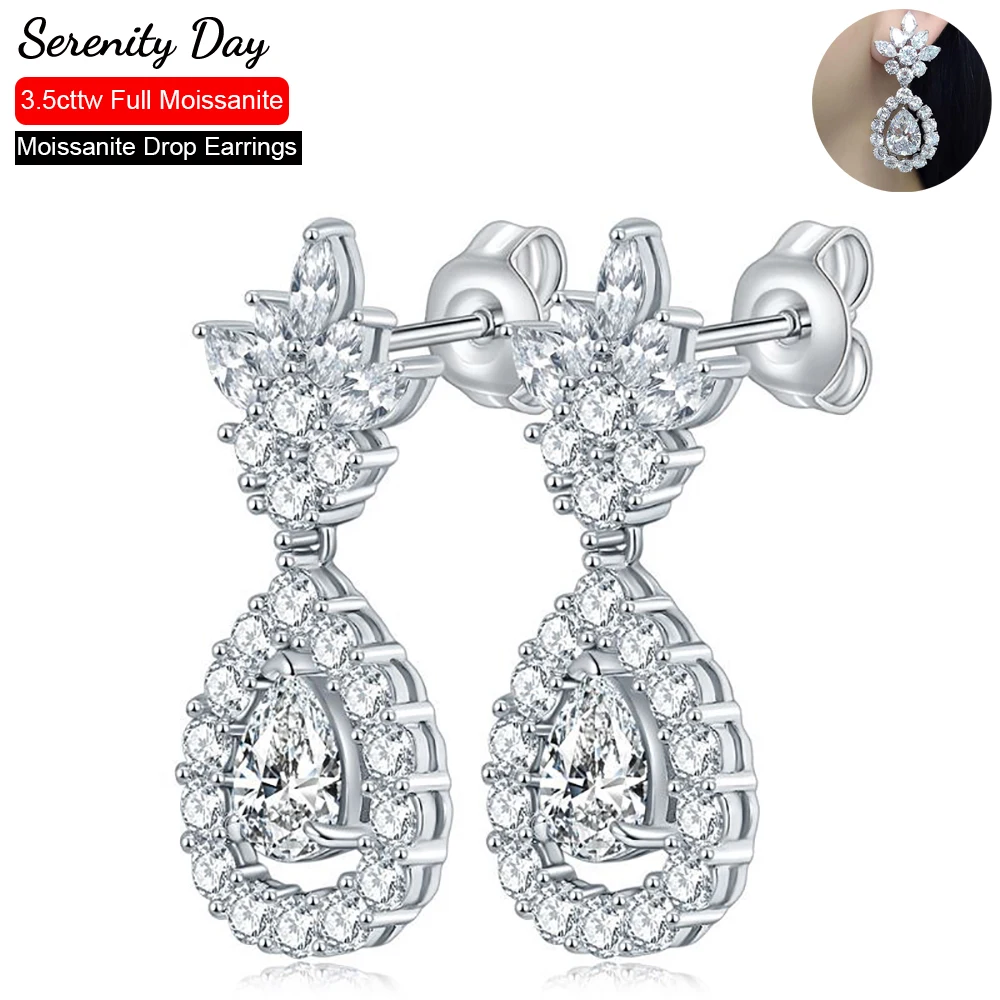 

Serenity Day Real D Color 3.5cttw Full Moissanite Drop Earrings For Women and Lady S925 Sterling Silver Plate Pt950 Fine Jewelry