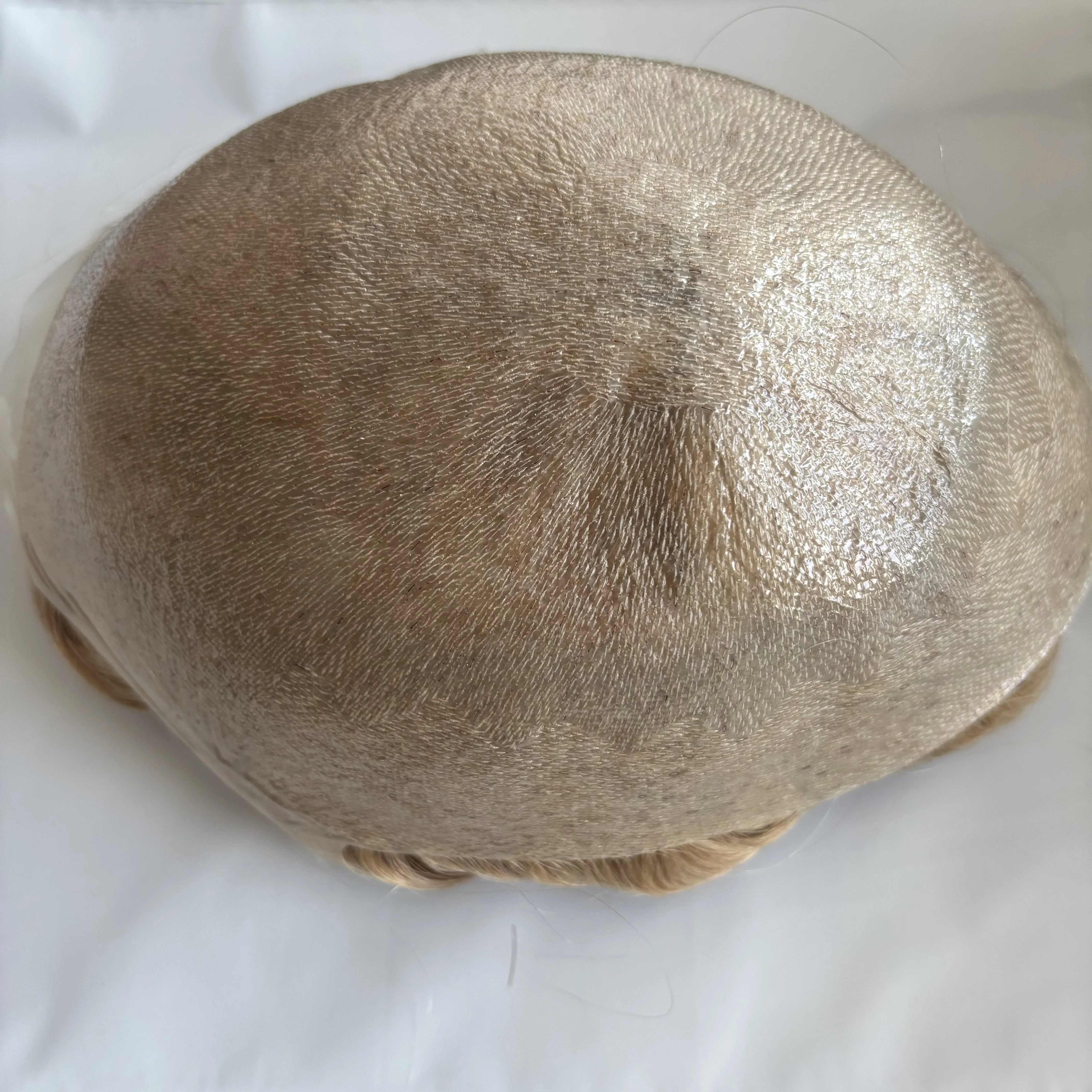 Wig Rambut Manusia Pria Pirang Terang Eropa, Garis Rambut Alami Super Mikro Ultra Tipis 0.03mm 90Density, Sistem Rambut Toupee Pria