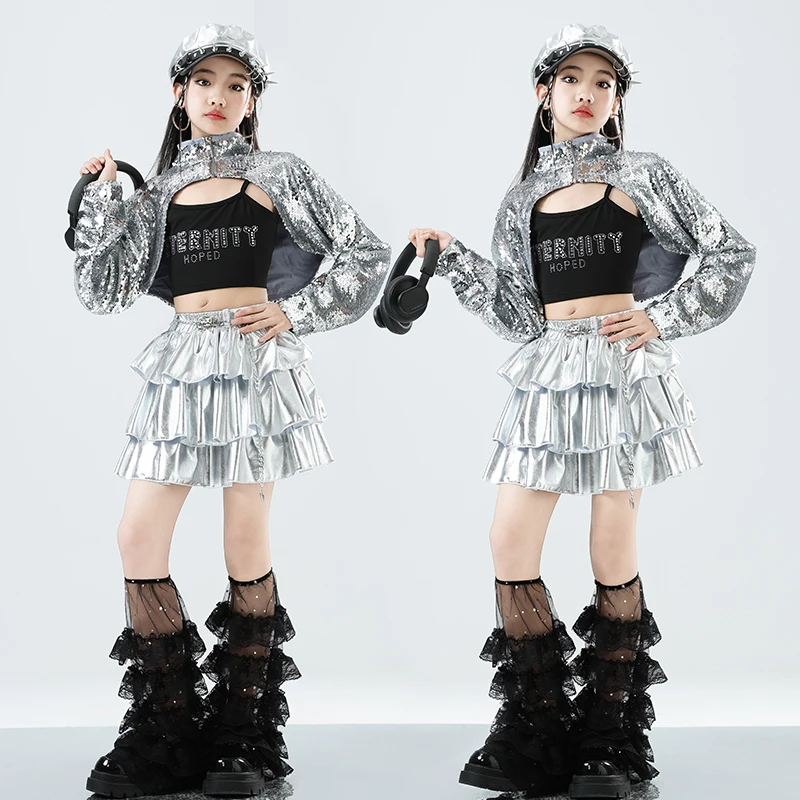 Mädchen K-pop Kleidung Pailletten Crop Tops Street Dance Rock Kinder Hip Hop Jazz Kleidung Sets Kinder Streetwear Mädchen Gruppe kostüm