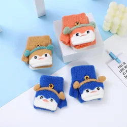 Winter Children's Gloves Cute Animal Penguin Finger Baby Warm Half Finger Flip Cover for Boys Girls Mittens Gloves 1-2Years Old