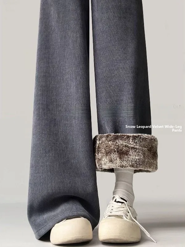 

plus Size High Waist Thiened Woolen Women's Winter Pants Wide Leg Trousers Warm Fce Lined Casual Trousers by Road