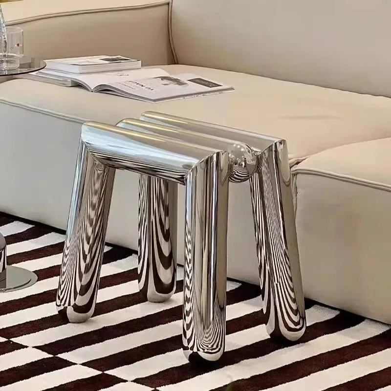 Stainless Steel Stool Metal Shoe Bench Sofa Footstool Living Room Home Decor Chair