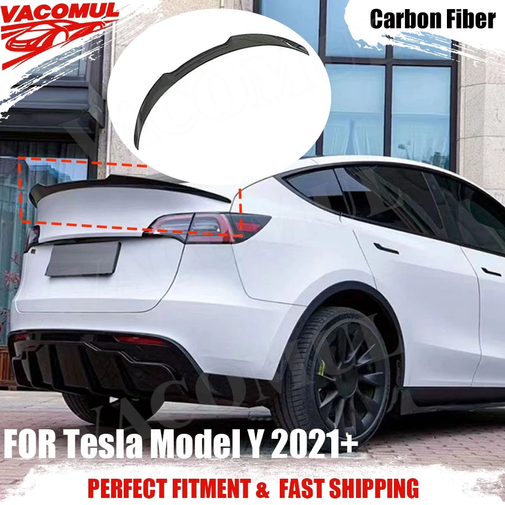 

VACOMUL Carbon Fiber/ABS Duckbill rear lip spoiler for Tesla Model Y 2021+ Rear Trunk Wing Spoiler Add On Car Style