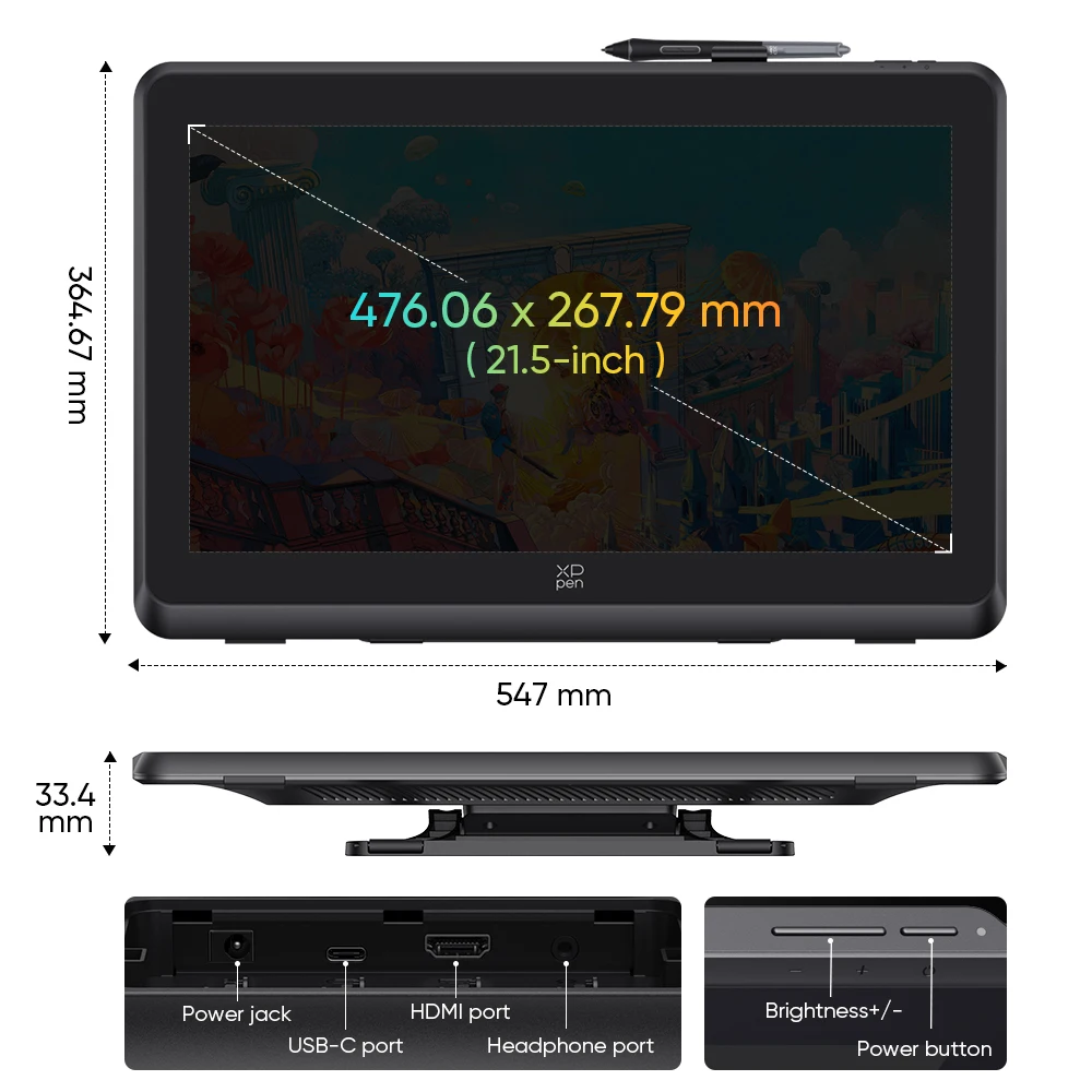 Imagem -02 - Monitor Gráfico para Tablet Xppen-artist 22 Plus Caneta 16k Caneta Níveis de Pressão Tablet 130 Srgb para Windows e Mac