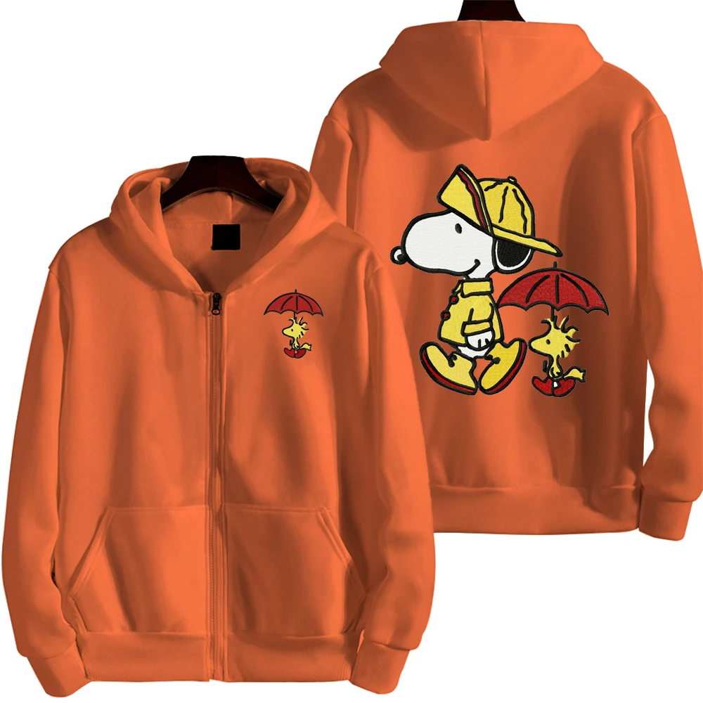 Snoopy In The Rain Cartoon Anime Women Zip Up Hoodie Spring Autumn 2024 New Fashion Men Sweatshirt Couple Oversized Coats